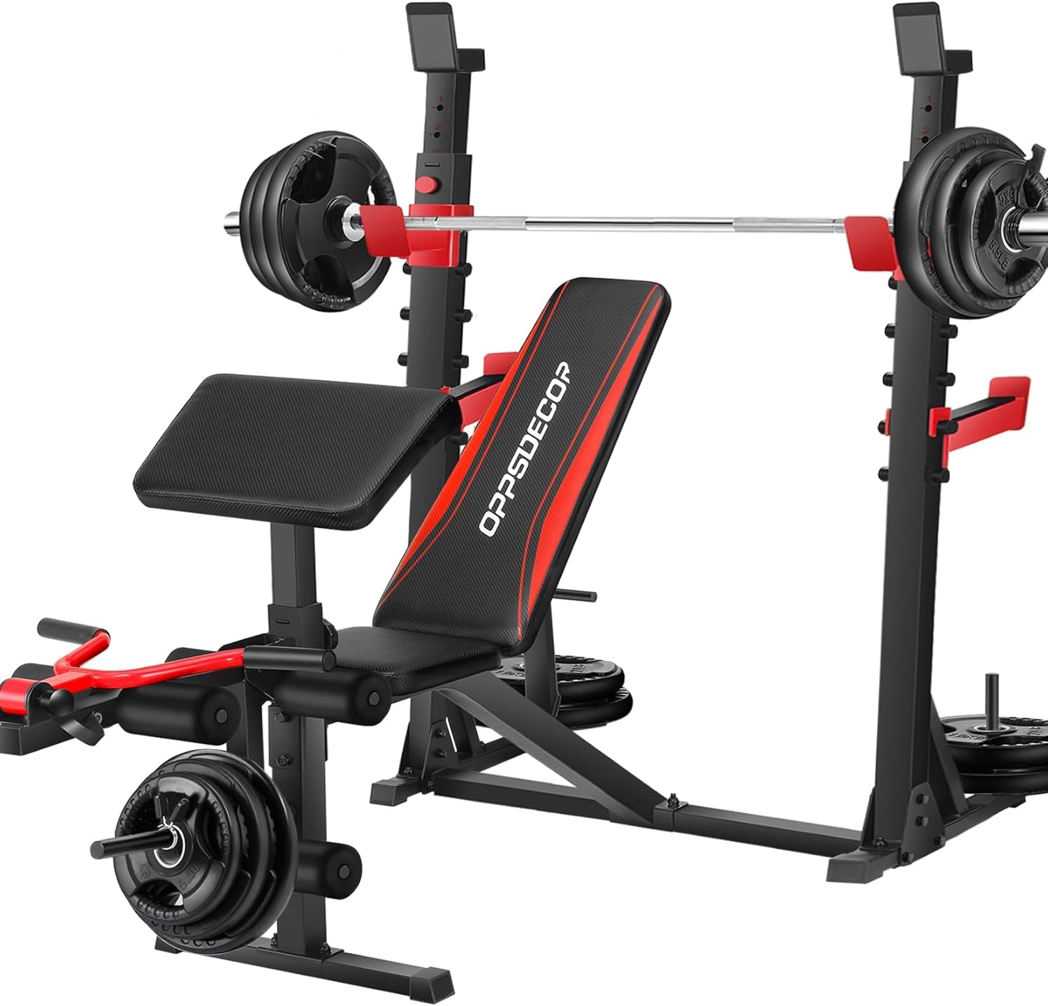 900 lbs Weight Bench Set with Squat Rack and Preacher Curl, Complete Leg Extension and Bench Press Equipment for Comprehensive Home Gym Workouts