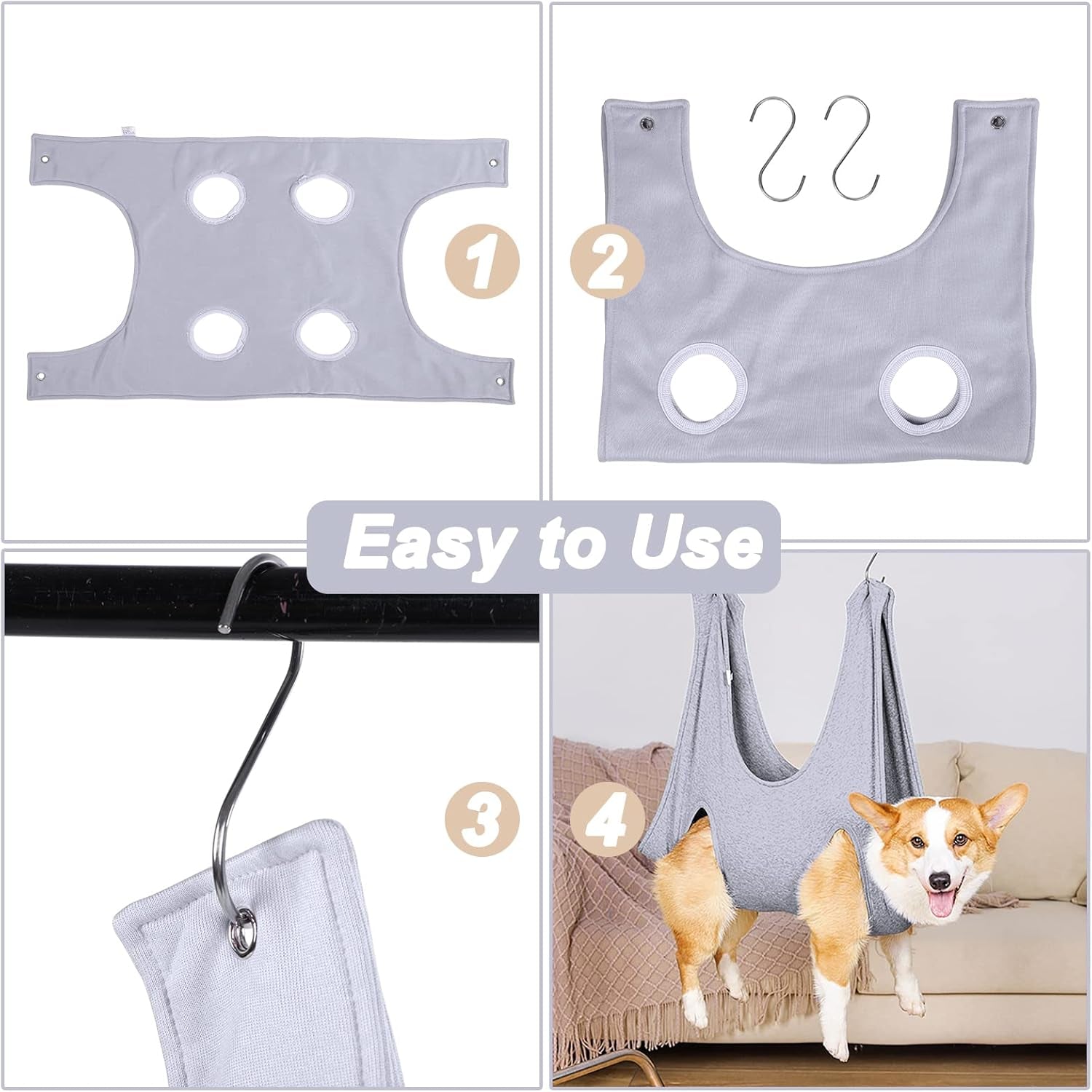 Pet Grooming Hammock and Nail Clip Bag for Dogs and Cats - Ideal for Grooming, Bathing, Nail Trimming, and Ear Cleaning - Suitable for Small to Medium Pets (13.7 Inches) with Hangers and Secure Fixing System