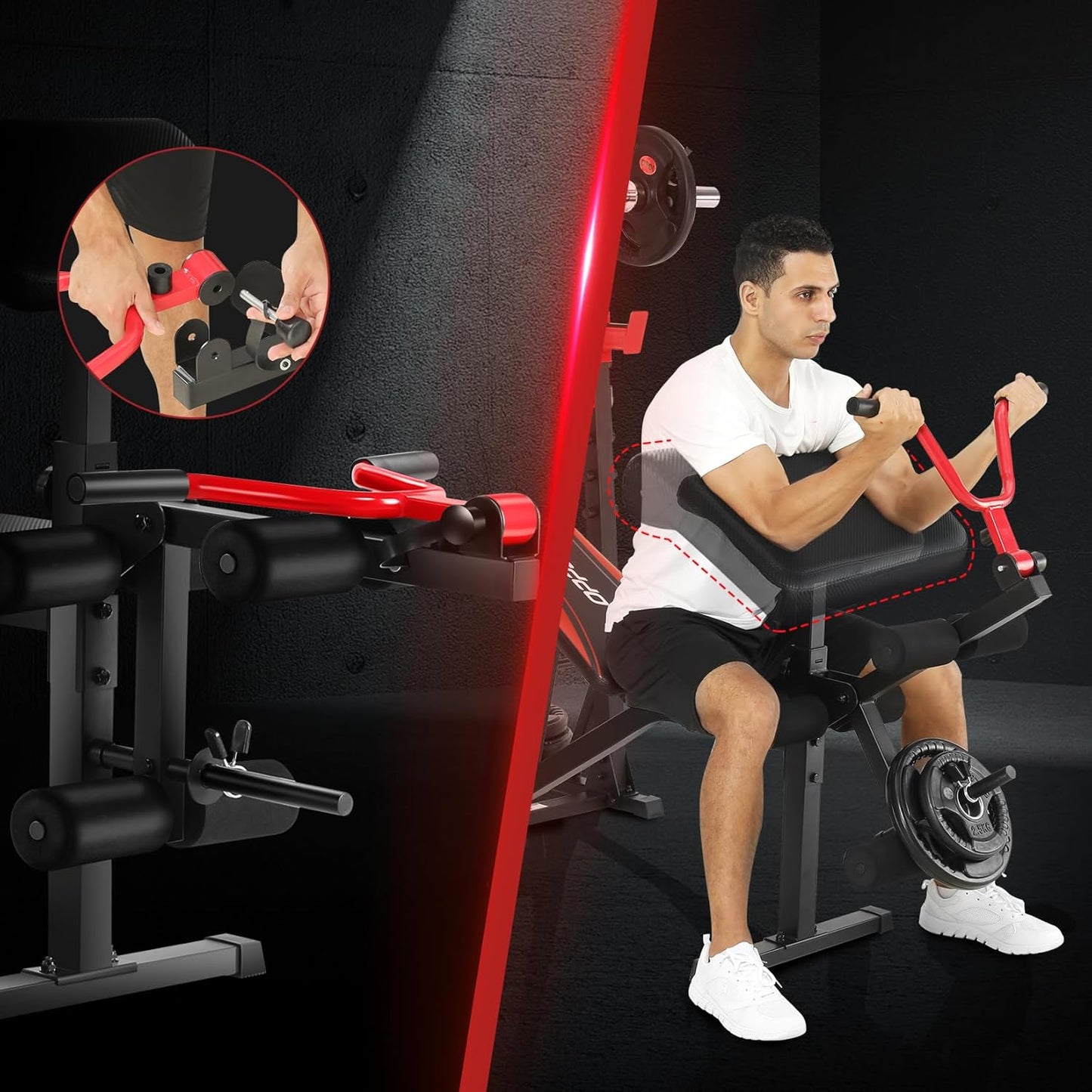 900 lbs Weight Bench Set with Squat Rack and Preacher Curl, Complete Leg Extension and Bench Press Equipment for Comprehensive Home Gym Workouts