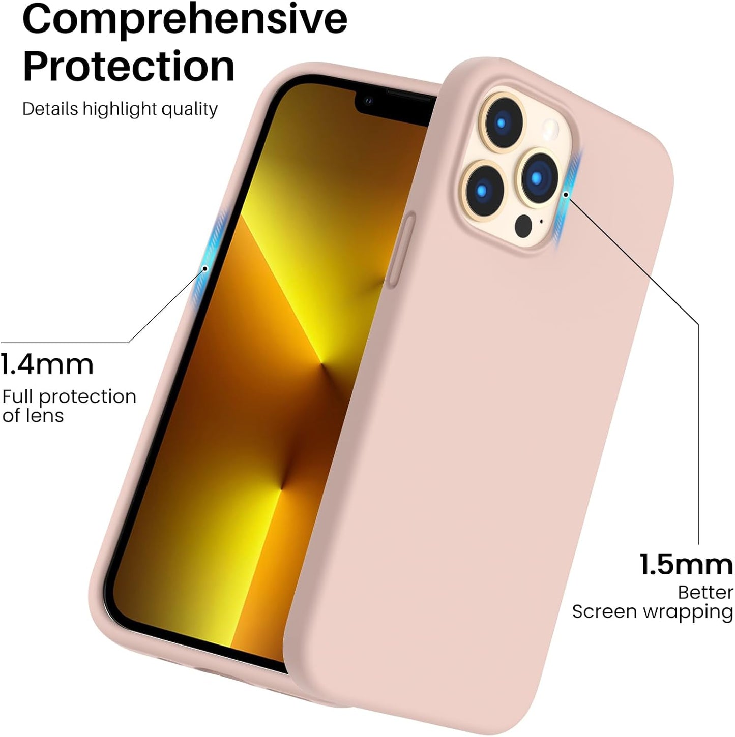 Shockproof Liquid Silicone Designed for Iphone 13 Pro Max Case 6.7", Gel Rubber Comprehensive Protection Anti-Shock Cover Drop Protection 6.7Inch-Sand Chalk Pink