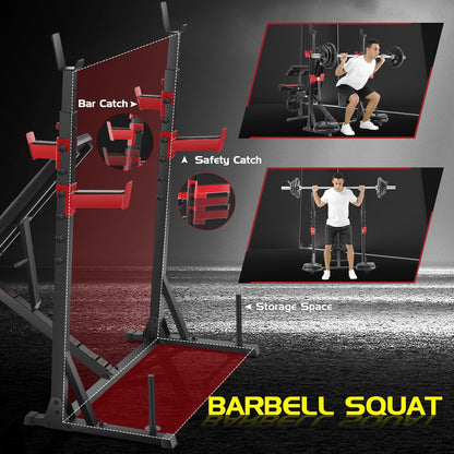 900 lbs Weight Bench Set with Squat Rack and Preacher Curl, Complete Leg Extension and Bench Press Equipment for Comprehensive Home Gym Workouts