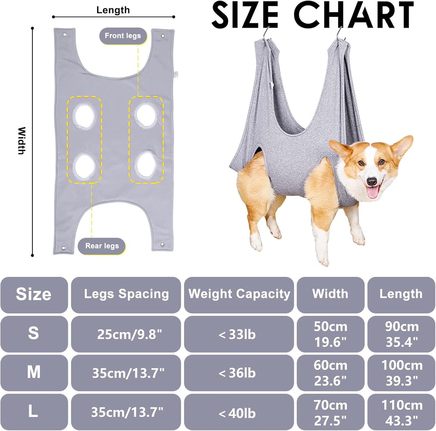 Pet Grooming Hammock and Nail Clip Bag for Dogs and Cats - Ideal for Grooming, Bathing, Nail Trimming, and Ear Cleaning - Suitable for Small to Medium Pets (13.7 Inches) with Hangers and Secure Fixing System