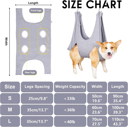 Pet Grooming Hammock and Nail Clip Bag for Dogs and Cats - Ideal for Grooming, Bathing, Nail Trimming, and Ear Cleaning - Suitable for Small to Medium Pets (13.7 Inches) with Hangers and Secure Fixing System