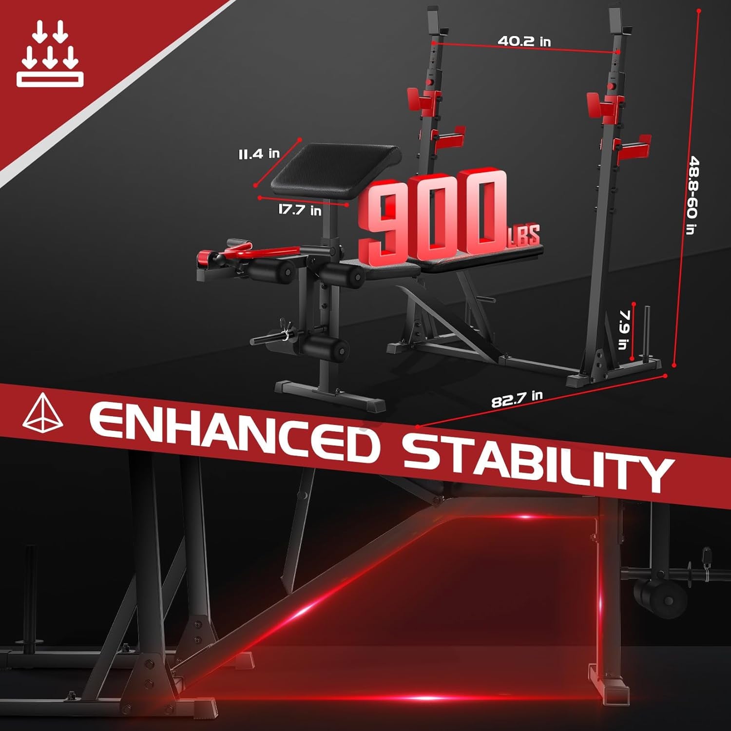 900 lbs Weight Bench Set with Squat Rack and Preacher Curl, Complete Leg Extension and Bench Press Equipment for Comprehensive Home Gym Workouts